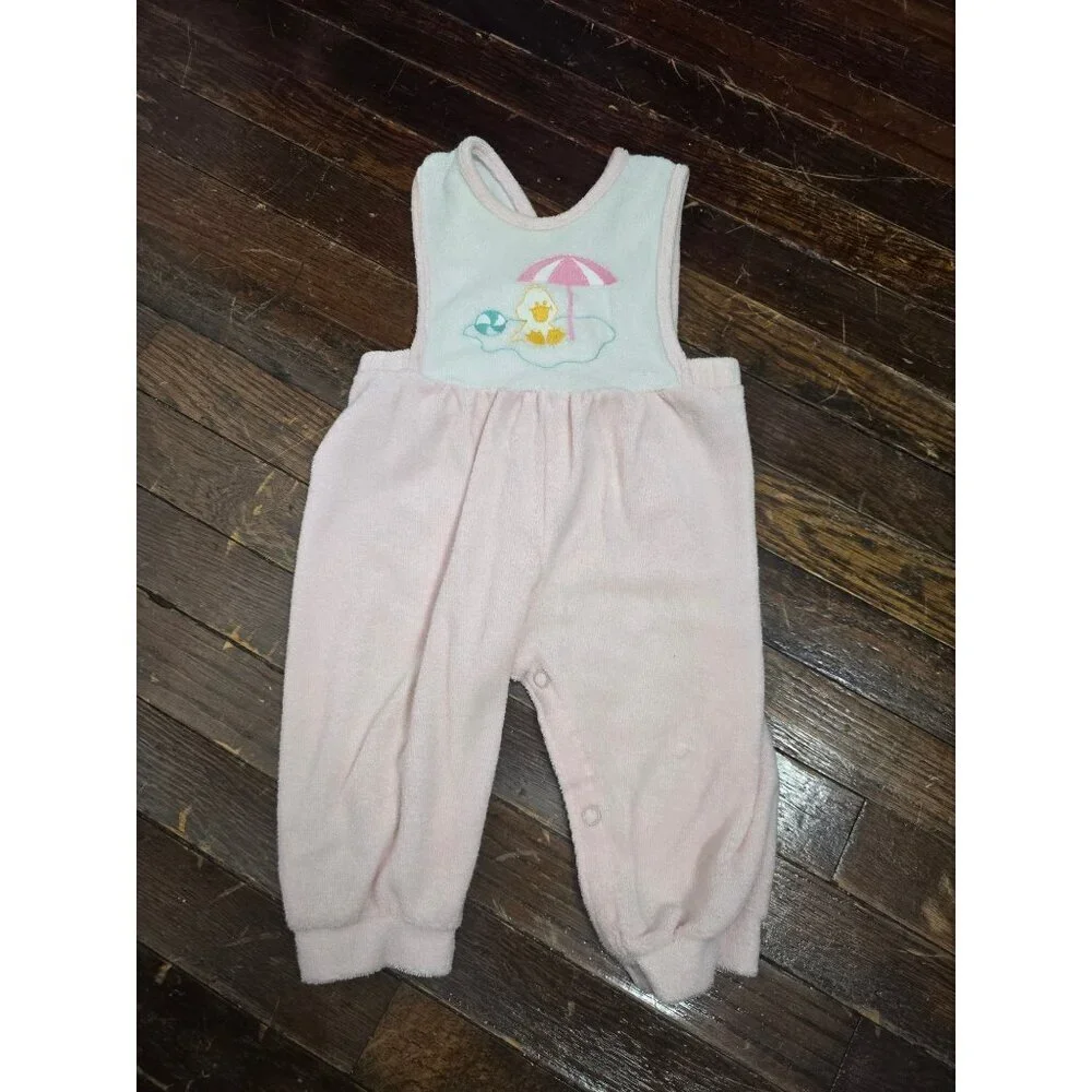 Vintage 90s Carter's Pastel Pink Terrycloth Beach Romper 9 Months